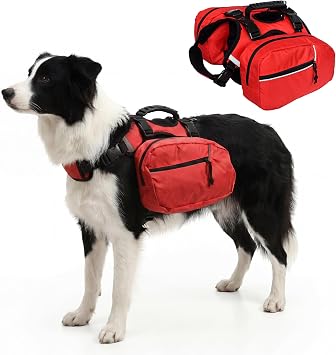 Dog Backpack for Day Hiking, Lightweight 2-in-1 Detachable Saddle Bag with Breathable Harness Vest, No-Flop Dog Daypack for Medium & Large Dogs to Carry Essentials Medium