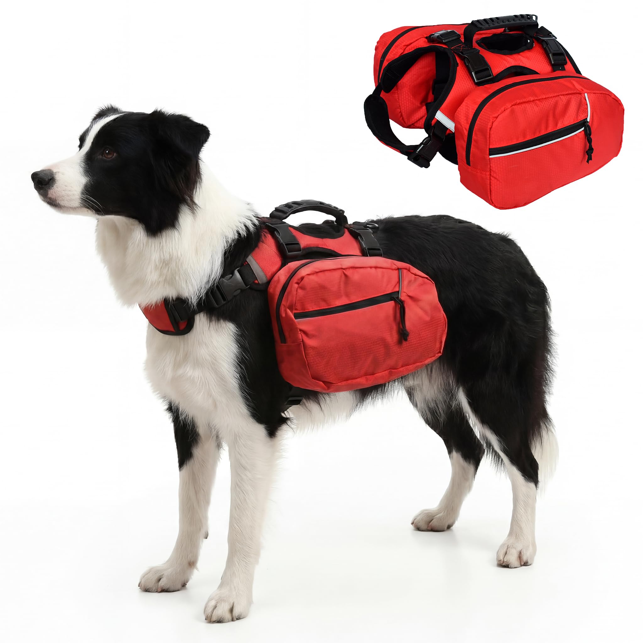 Mochila para perros para senderismo de día, ligera 2 en 1 desmontable con chaleco de arnés transpirable, mochila para perros medianos y grandes para llevar artículos esenciales (mediano)