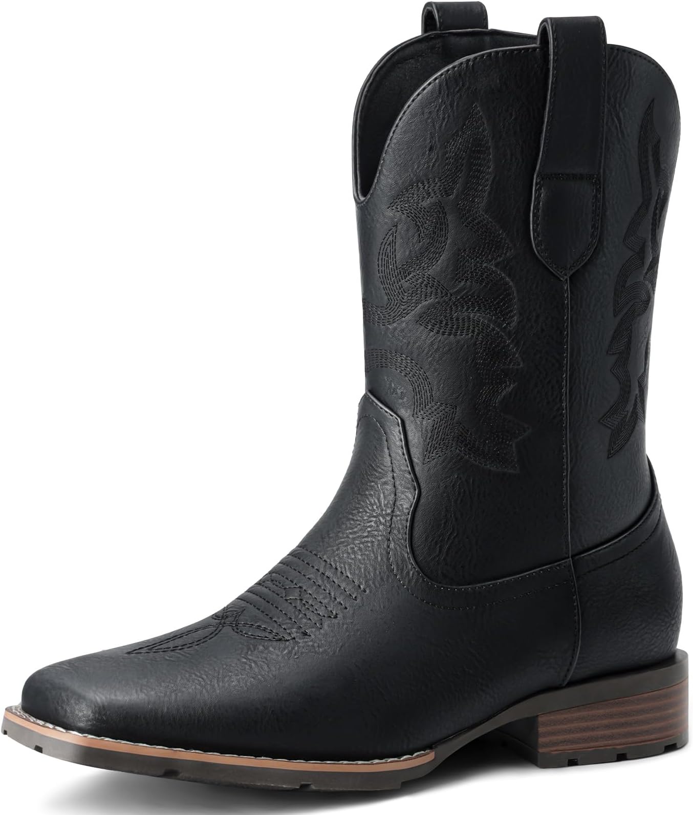 Suokdil Cowboy Boots for Men - Men's Western Boots with Embroidery, Slip Resistant Square Toe Chunky Heel, Durable and Fashionable Retro Classic Footwear for Spring and Fall
