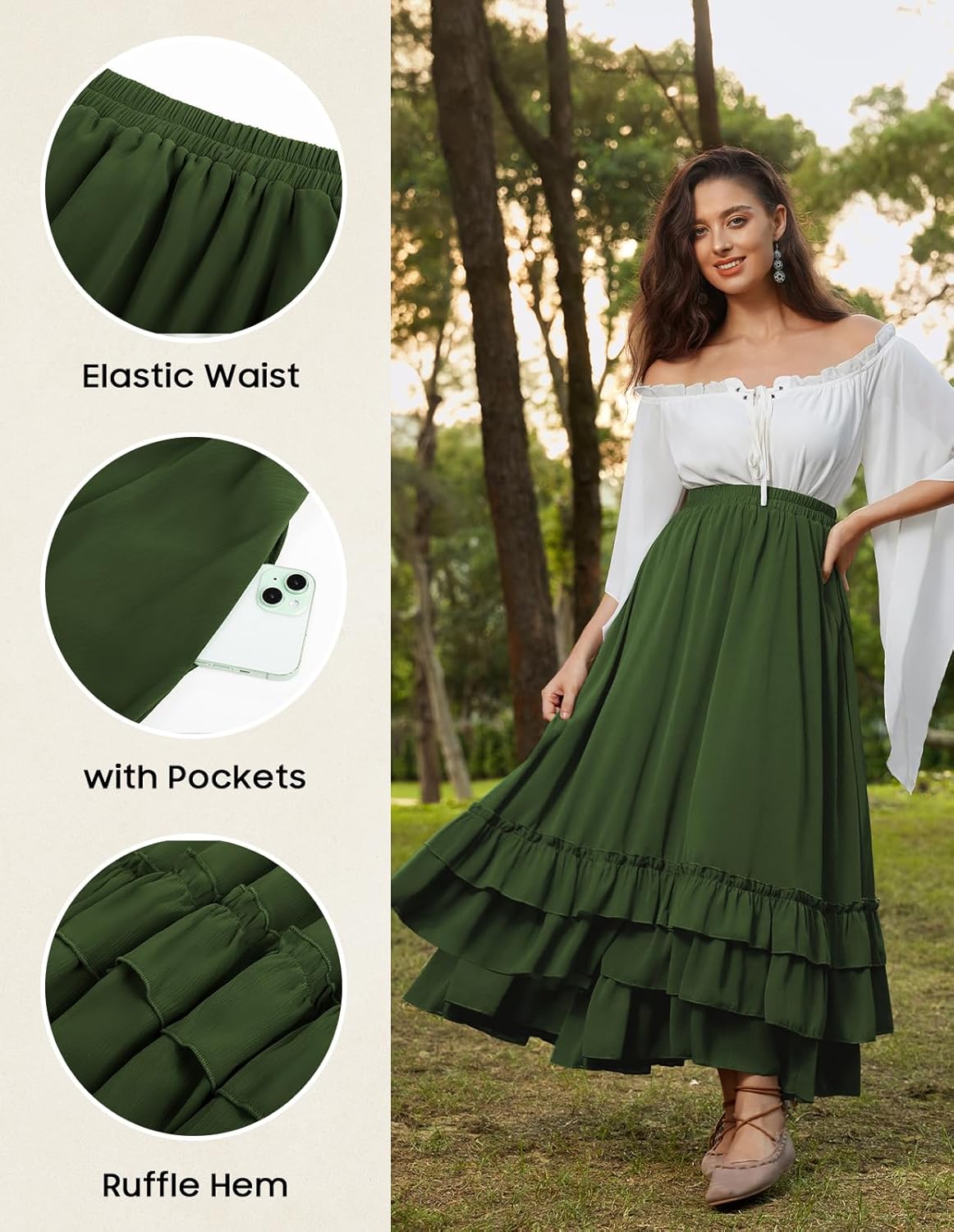 Scarlet Darkness Maxi Skirts for Women Long Renaissance Skirt Flowy Ruffle Tiered Skirt - Image 5