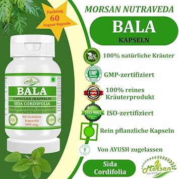 Bala Capsules 500 mg. 60 Vegan Units Bala (Sida Cordifolia) Extract Capsules for Men and Women Ayurvedic Herbal Supplement/Remedies 10:1 Strength (2 Bottles of 60 Capsules)