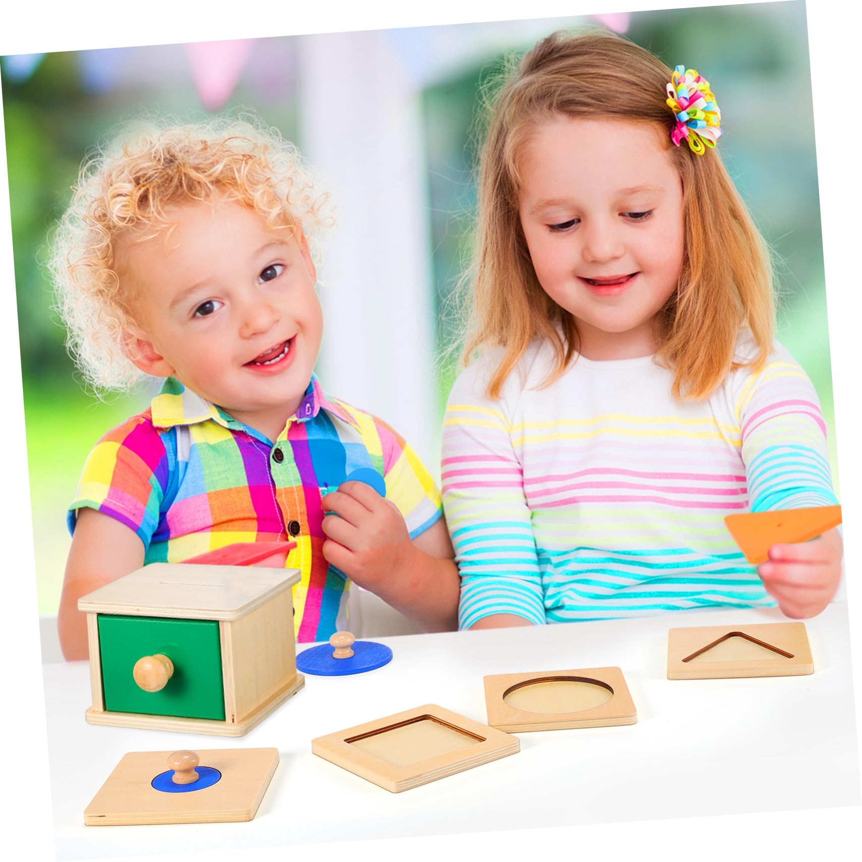 FRCOLOR 2juego Caja de Monedas con Panel Geométrico para Juguetes de Madera Juguetes para Pequeños para Uso Casa o Guardería