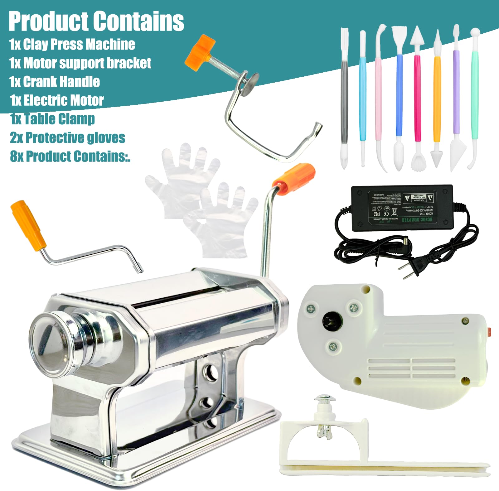 Elektrische Polymer Clay Roller Maschine, Dual Mode Clay Press Machine mit 6 Dickeneinstellungen, 60W Motor, Enthält 8 Prägewerkzeuge & Tonwerkzeuge für Polymer Clay Ohrringherstellung