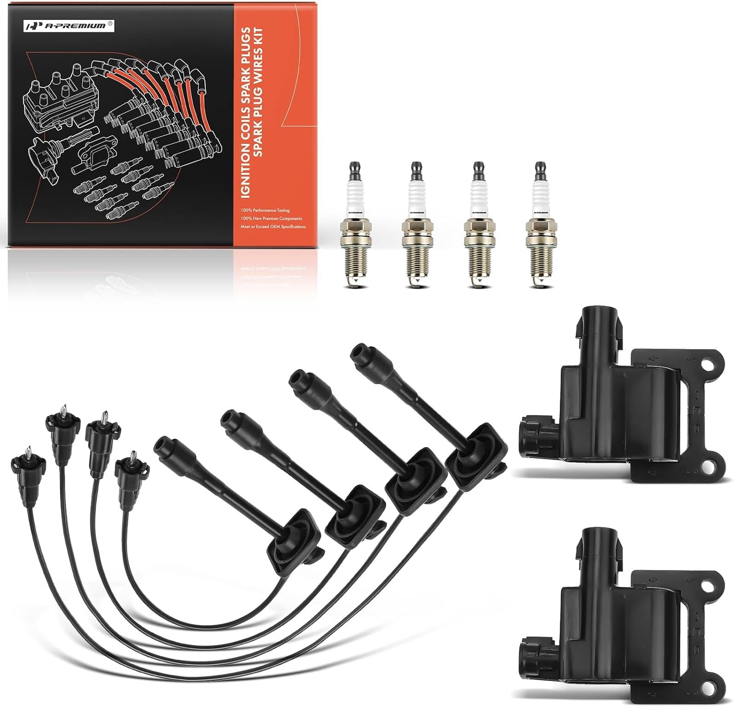 A-Premium 2 Ignition Coils with 4 Spark plug Wires and 4 Iridium Spark Plugs Compatible with Toyota Camry 1997-2001, RAV4 1998-2000, Solara 1999-2001 L4 2.0L 2.2L