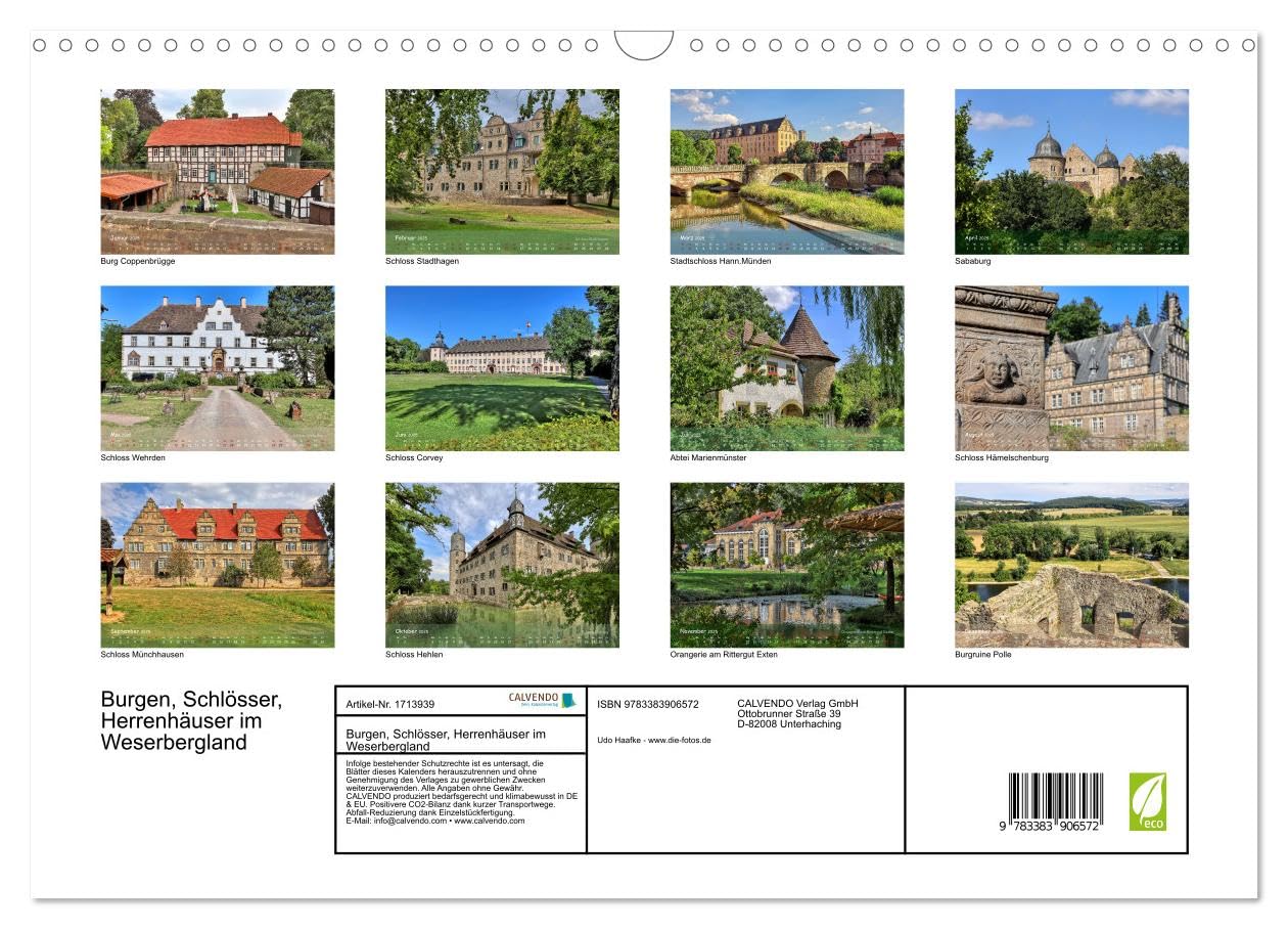 Burgen, Schlösser, Herrenhäuser im Weserbergland (Wandkalender 2025 DIN A3 quer), CALVENDO Monatskalender: Zauberhafte Impressionen der Weserrenaissance (CALVENDO Orte)