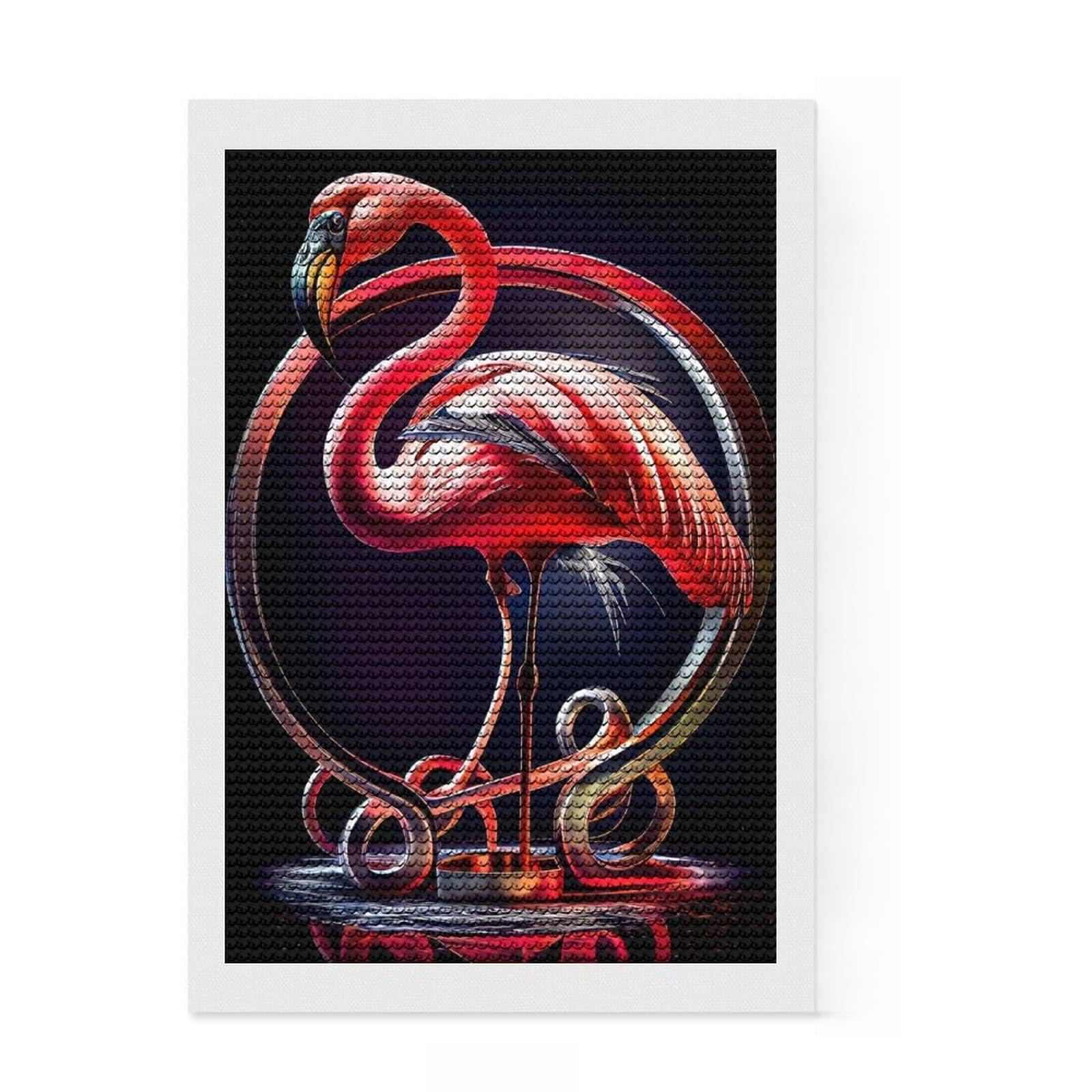 Junmoney Flamingo Round Drill Diamond Painting 8"x12", for Teens, Easy Handmade Project, Modern Decor, Gift Idea, with Tool Kit