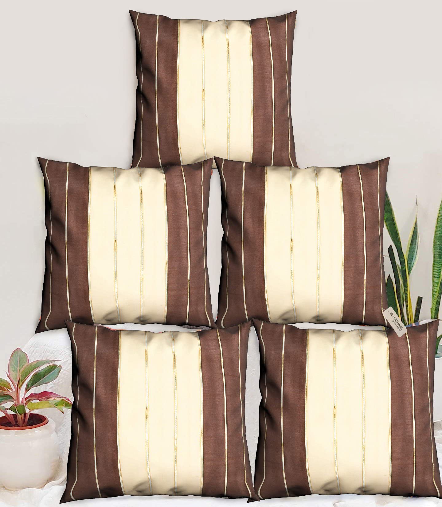 BLUE GRASS Two Shades Striped Dupion Silk Cushion Cover - Coffee, Set of 5 || 12x12 Inches. (B0BR18MSVP) Amazon Price History, Amazon Price Tracker