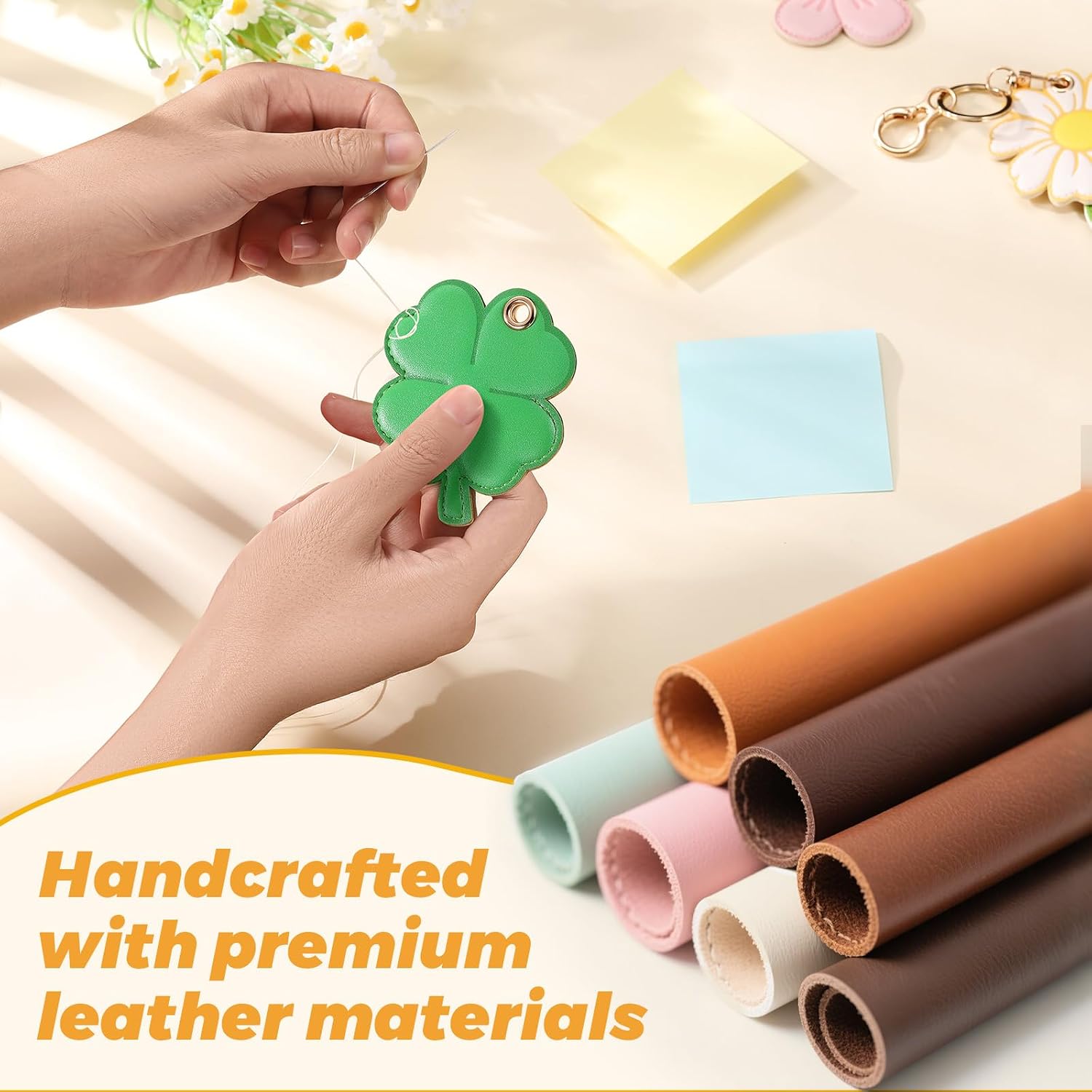 Leather Keychain Holder Compatible with AirTag,Cute Protective Case Air tag Holder Cover Accessories with Key Backpack，Keychain Ring,Handbag,GPS Tracker Case(Clover)