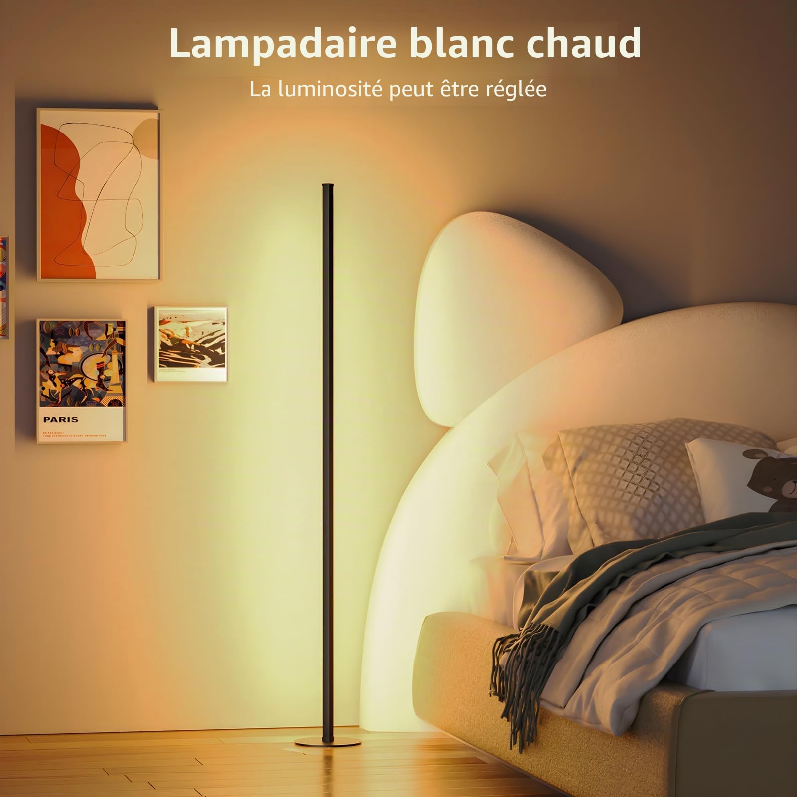 Lot de 2 Lampadaire LED d'Angle, 140cm Lampe sur Pied RGB avec APP et Télécommande,16 Millions Couleurs, Musique Sync et Temporisation, Lampe d'Ambiance Moderne pour Salon, Chambre et Décoration Fête
