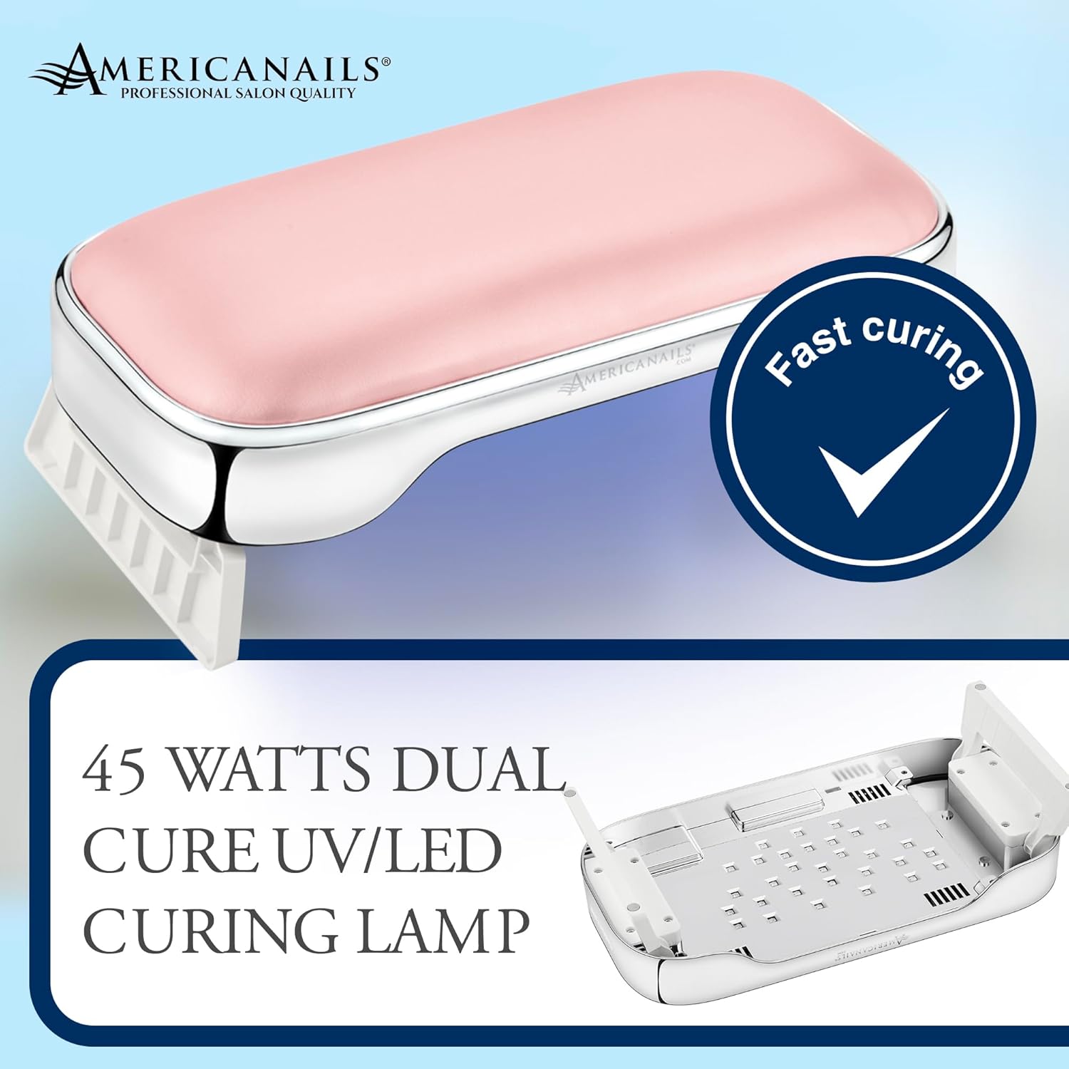 Americanails Cush'n Cure LED Nail Curing Lamp with Armrest, USB Type-C Power Input, Acetone-Resistant Finish, and Soft, Easy-to-Clean Armrest Cushion
