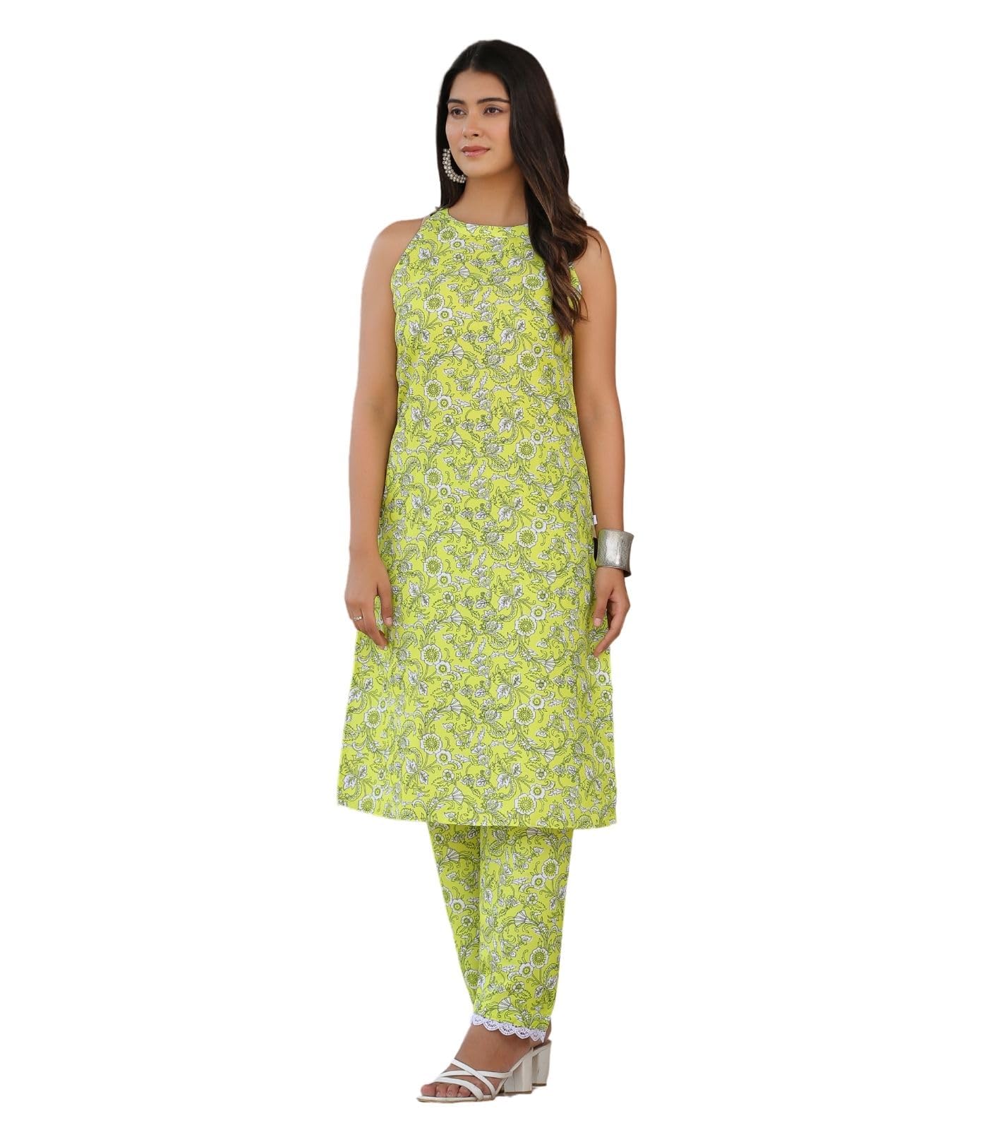 Greciilooks Women Rayon A-Line Regular Fit Kurta Set (Yellow, X-Large)