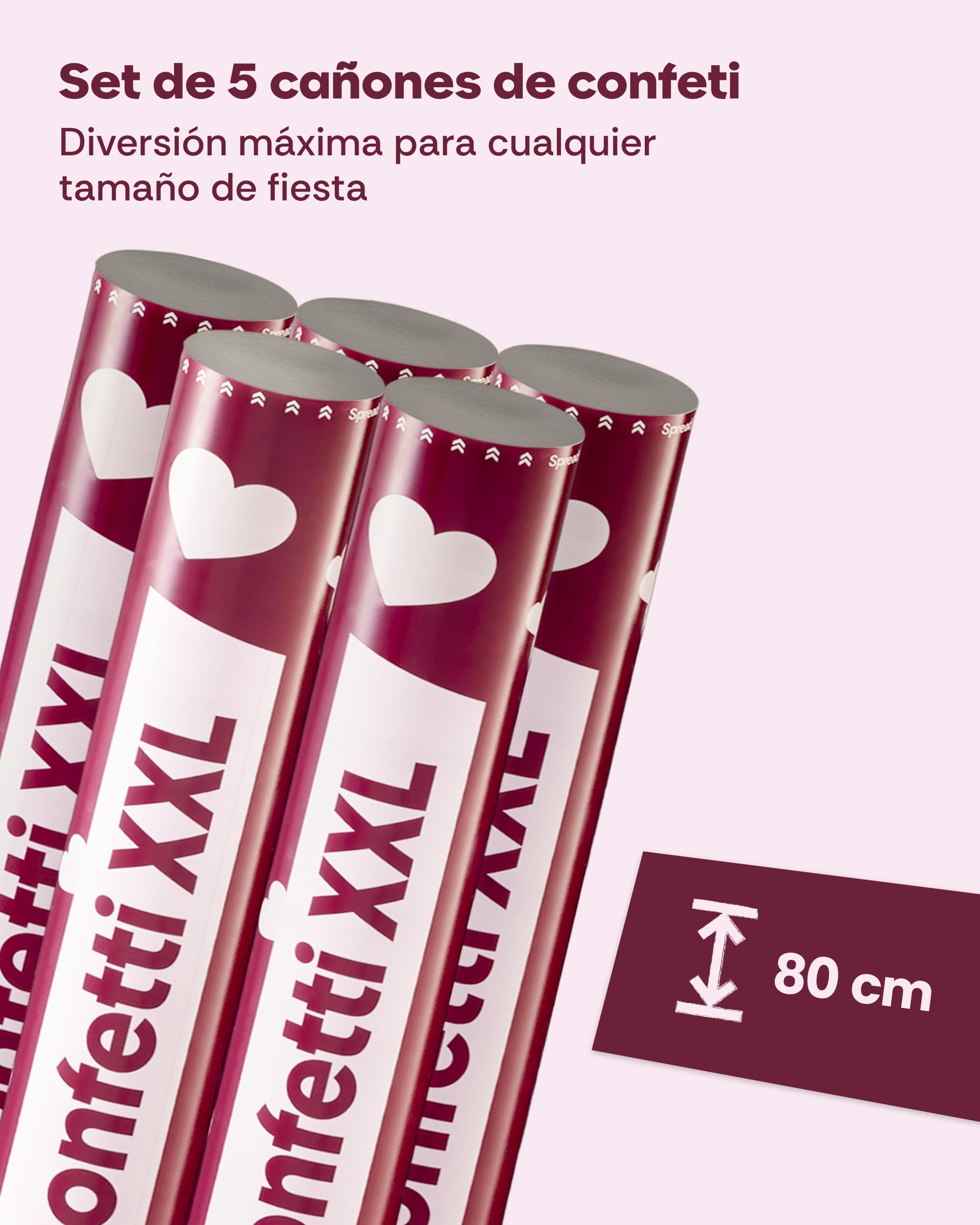 5 Cañones de Confeti Boda 80 cm Corazones – Confeti Cañon XXL