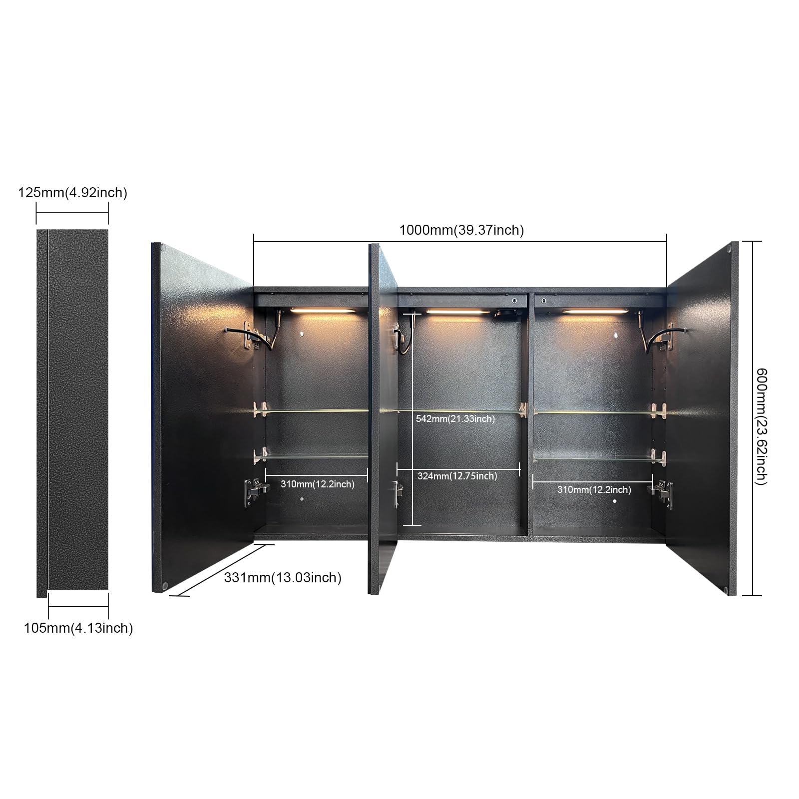 Armoire Miroir de Salle de Bain à LED avec éclairage LED et Prise, 100x60 cm, Murale Meuble Miroir Salle de Bain, Etagere Réglable, Anti-buée, 3 Couleur, Dimmable