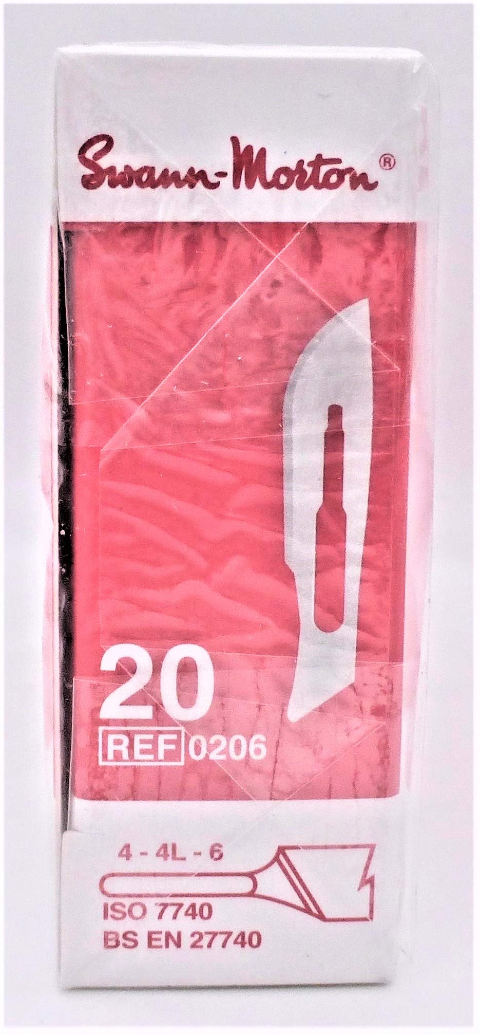 Swann-Morton 0206 Kohlenstoffstahl Chirurgische Skalpellklinge, Steril, Größe #20, Einzelne Folienverpackung, 100 Stück