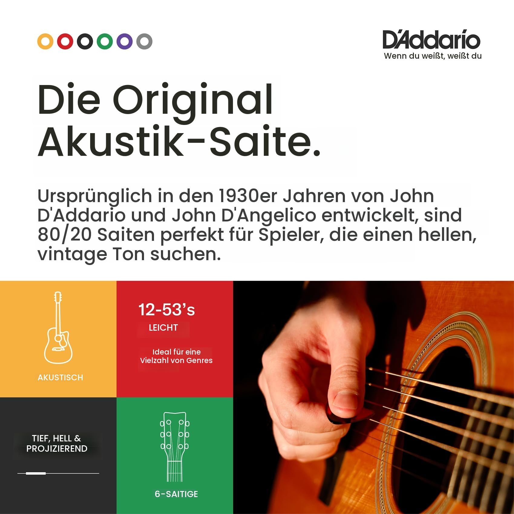 D'Addario EJ11-3D 80/20 Bronze Akustikgitarrensaiten, Light, 12-53, 3 Sets