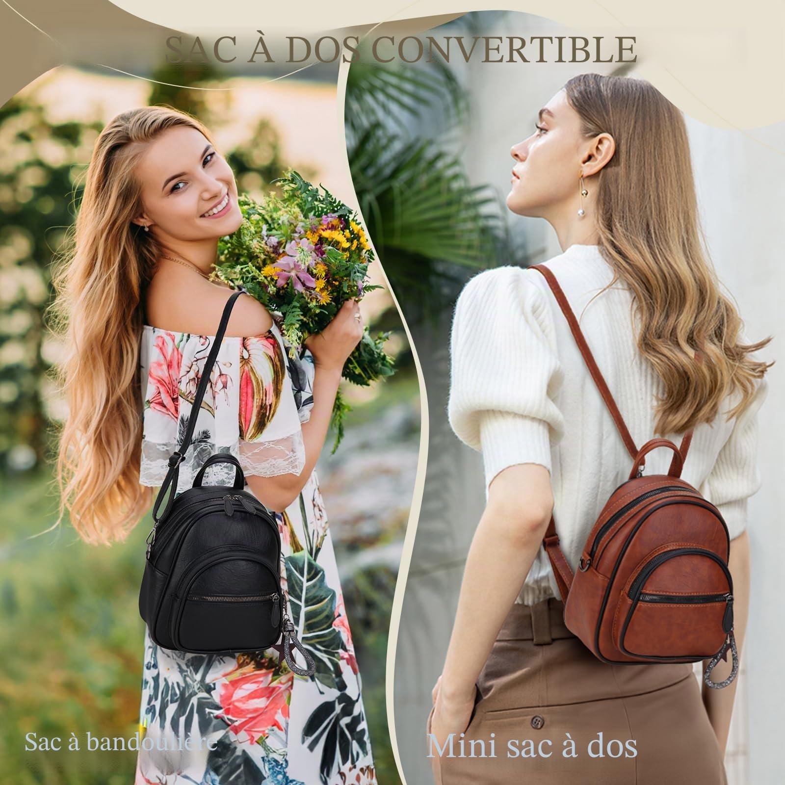 VX VONXURY Mini Sac à Dos Femme Sac à Dos Cuir Femme avec Bandoulière Amovible Petit Sac à Dos Femme pour Casuels