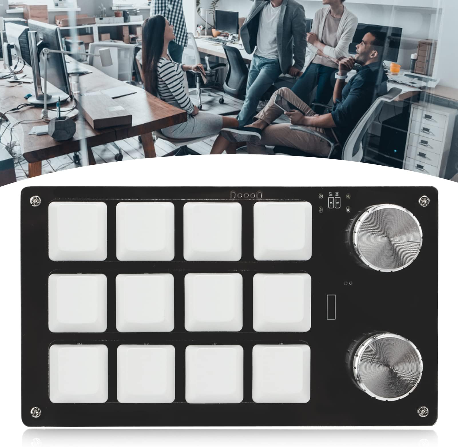 Macro Keyboard One Handed Macro Mechanical Keyboard 12 Key Multifunction DIY Programmable Keypad for Office Gaming Lab Macro Mechanical Keyboard (Black White)