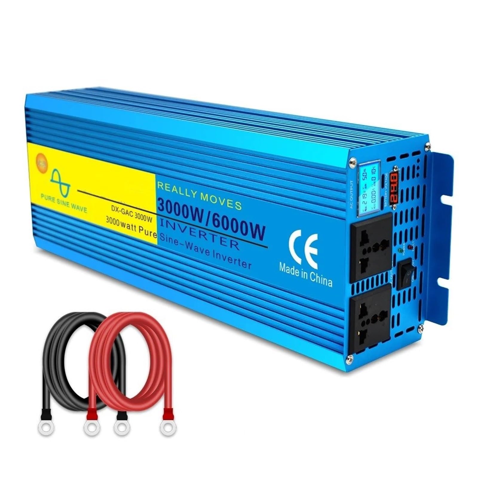 Inversor Corriente 3000 W/6000 W CC 12 V/24 V con Control Remoto para Frigorífico 220 V/230 V 50 Hz/60 Hz Pantalla LED Onda Sinusoidal Pura(12V,220V 60Hz Universal,6000W LED)