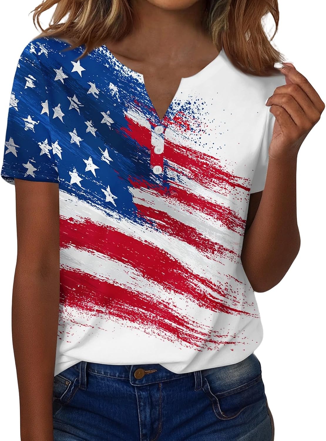 WENKOMG1 Women's 250 Anniversary USA Tee Shirt Short Sleeve America Flag Print Independence Day Freedom Shirt, S-3XL