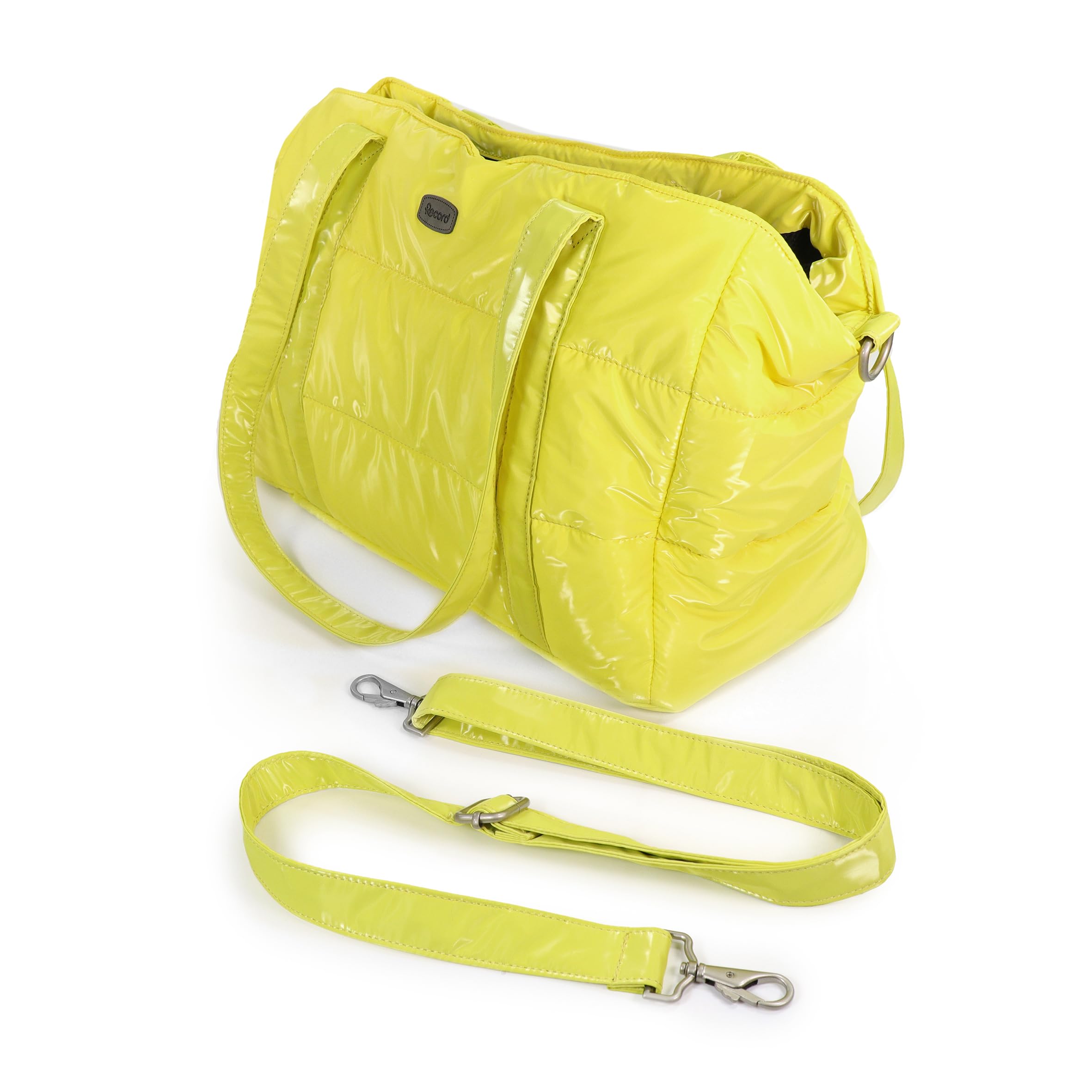 Record - Bolsa transportín Subzero para Perros y Gatos. Traporino para Perros de poliéster Resistente con Efecto Iridiscente. Correa extraíble, Fondo y Bolsillo Interior con Cremallera | Amarillo,