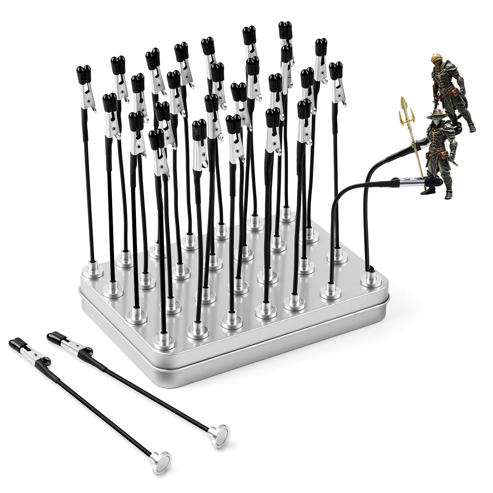 Golden Maple 30PCS Magnetic Model Painting Stand Base Holder with Bendable Alligator Clips Sticks, Miniature Model Making Tools for Airbrush & Hobby DIY Crafts