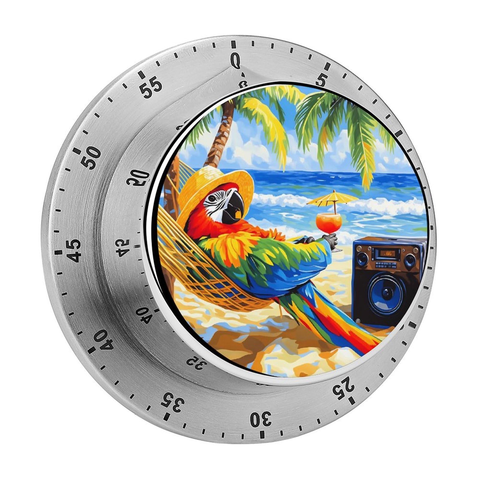 Parrot Beach Hammock Tropica 60 Minute Wind Up Timer,Visual Mechanical Magnetic Timer with Loud Alarm for Kitchen