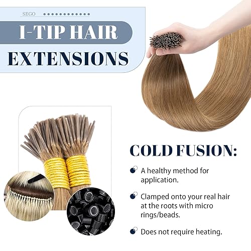 Miniatura 4 de SEGO Extensiones de cabello humano previamente unidas con punta en I, extensiones de cabello humano con punta de queratina, extensiones de cabello