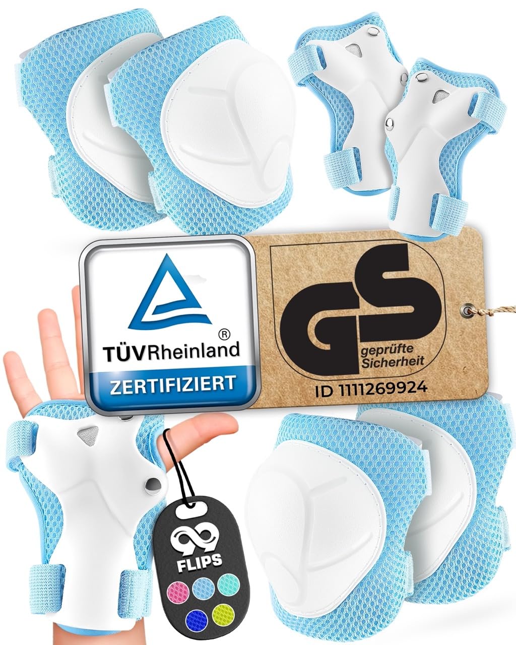 99FLIPS Schoner Inliner Kinder 3-12 Jahre - TÜV Rheinland GS Zertifizierung - Flash Skateboard-Schutzausrüstung für Skateboard, Inliner und BMX