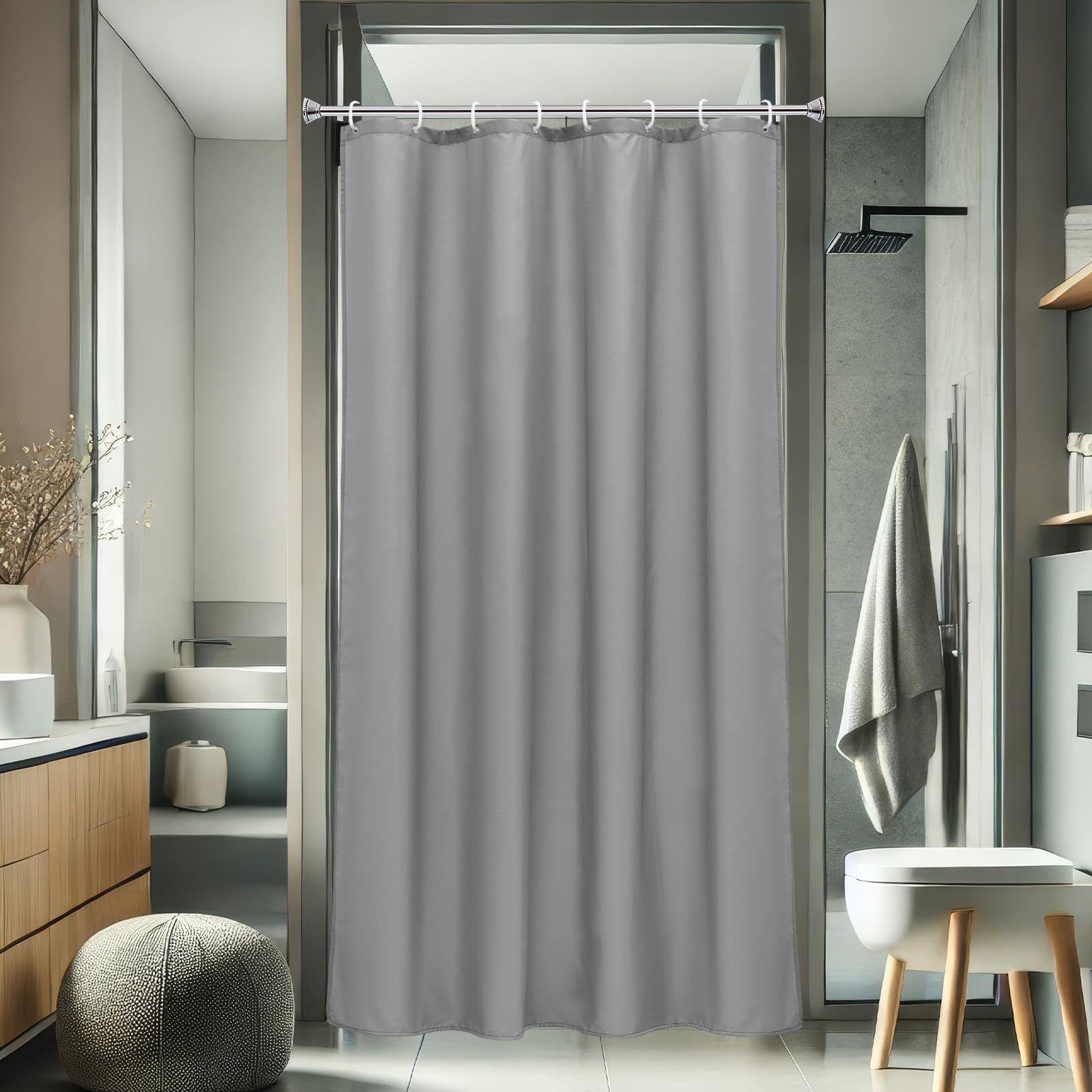 Tenda da doccia impermeabile, 80 x 240 cm, lavabile in lavatrice, qualità alberghiera, in tessuto grigio tinta unita ed elegante, perfetta per uso domestico o in hotel