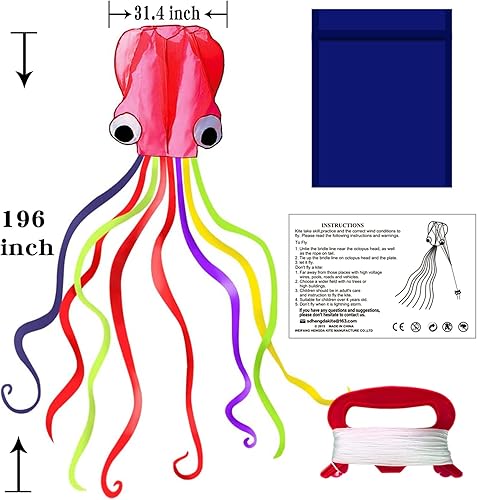 Vista 23 de Hengda Kite Soft Octopus Kite Series, Beautiful Kite with Long Colorful Tail for Kids and Adults, Easy to Fly Beach Kites, Excellent Outdoor