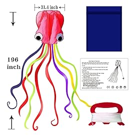 Hengda Kite Software Octopus Flyer Kite with Long Colorful Tail for Kids, 31-Inch Wide x 157-Inch Long, Large, Pink