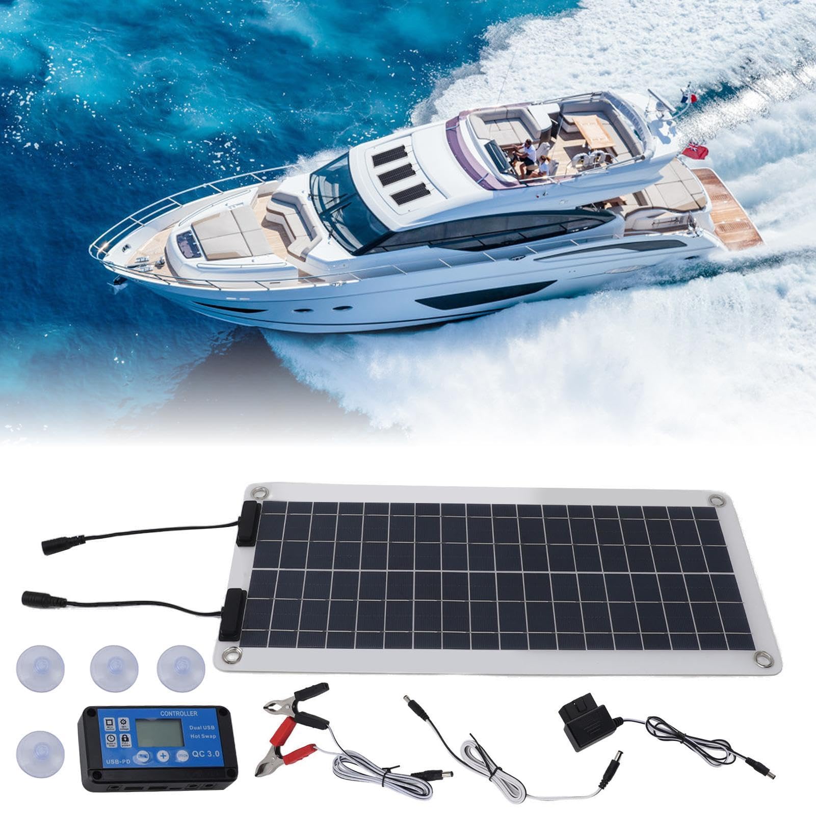 Caricatore di manutenzione solare – 100 W impermeabile caricatore di | manutenzione batteria solare, uscita per auto 12 V – 24 V auto, marino, barca, moto, auto