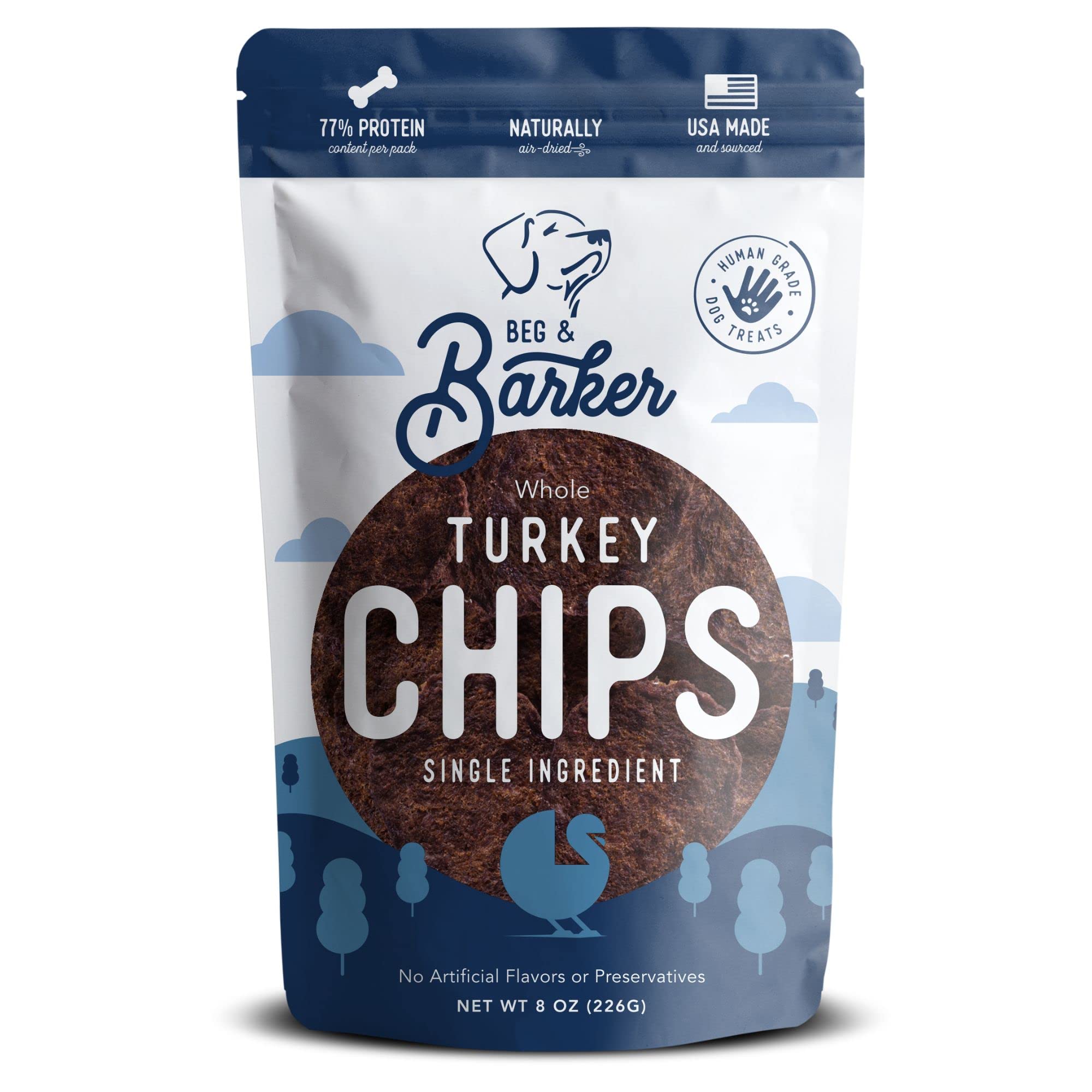 Beg & Barker Turkey Chips for Dogs (8 Ounce, Pack of 1) - Single Ingredient Dog Treats Made for Large & Small Dogs Protein Human Grade Dog Treats Made
