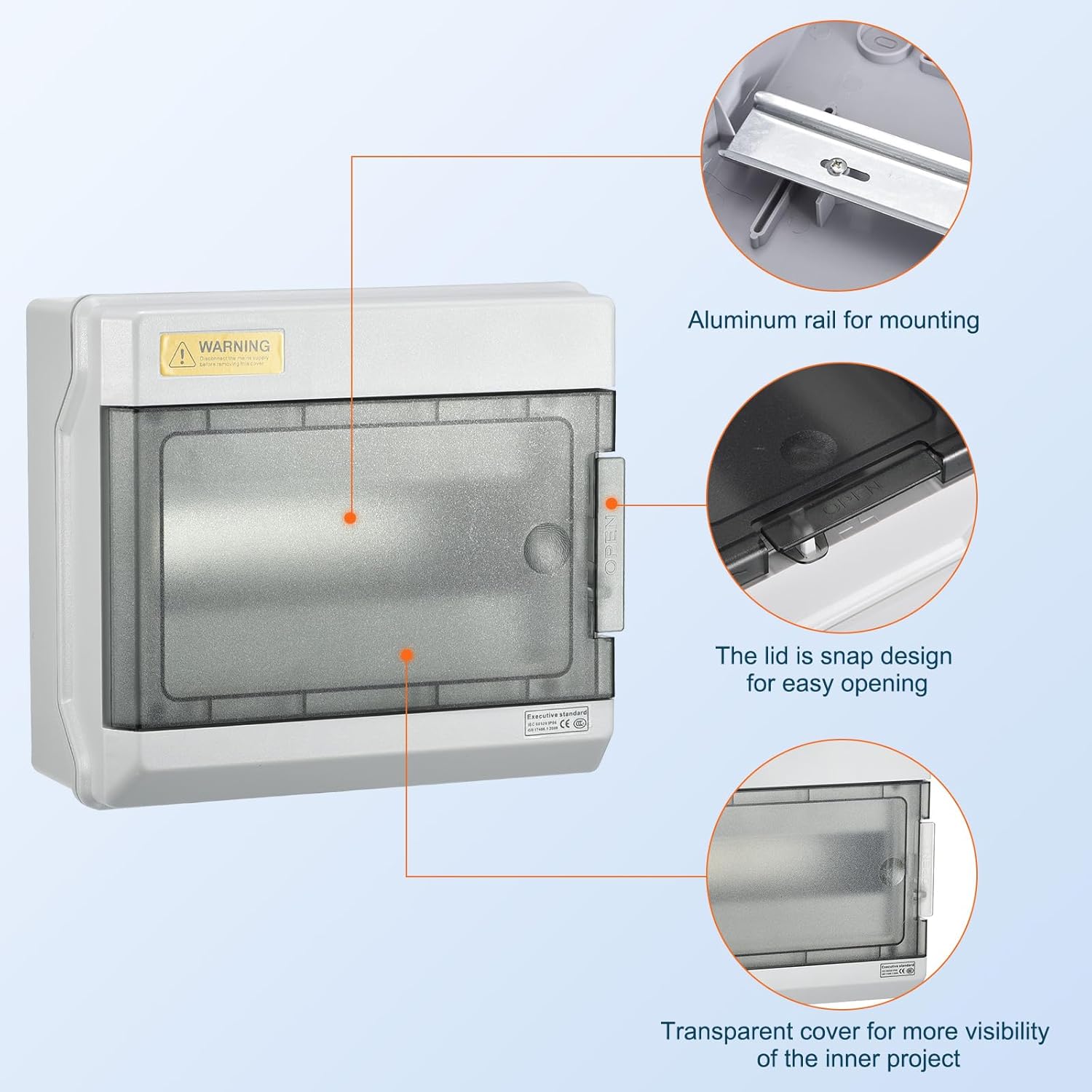 MECCANIXITY Circuit Breaker Box 9 Way IP66 Waterproof Distribution Protection Box for Indoor Wall Circuit Breaker with Waterproof Connectors