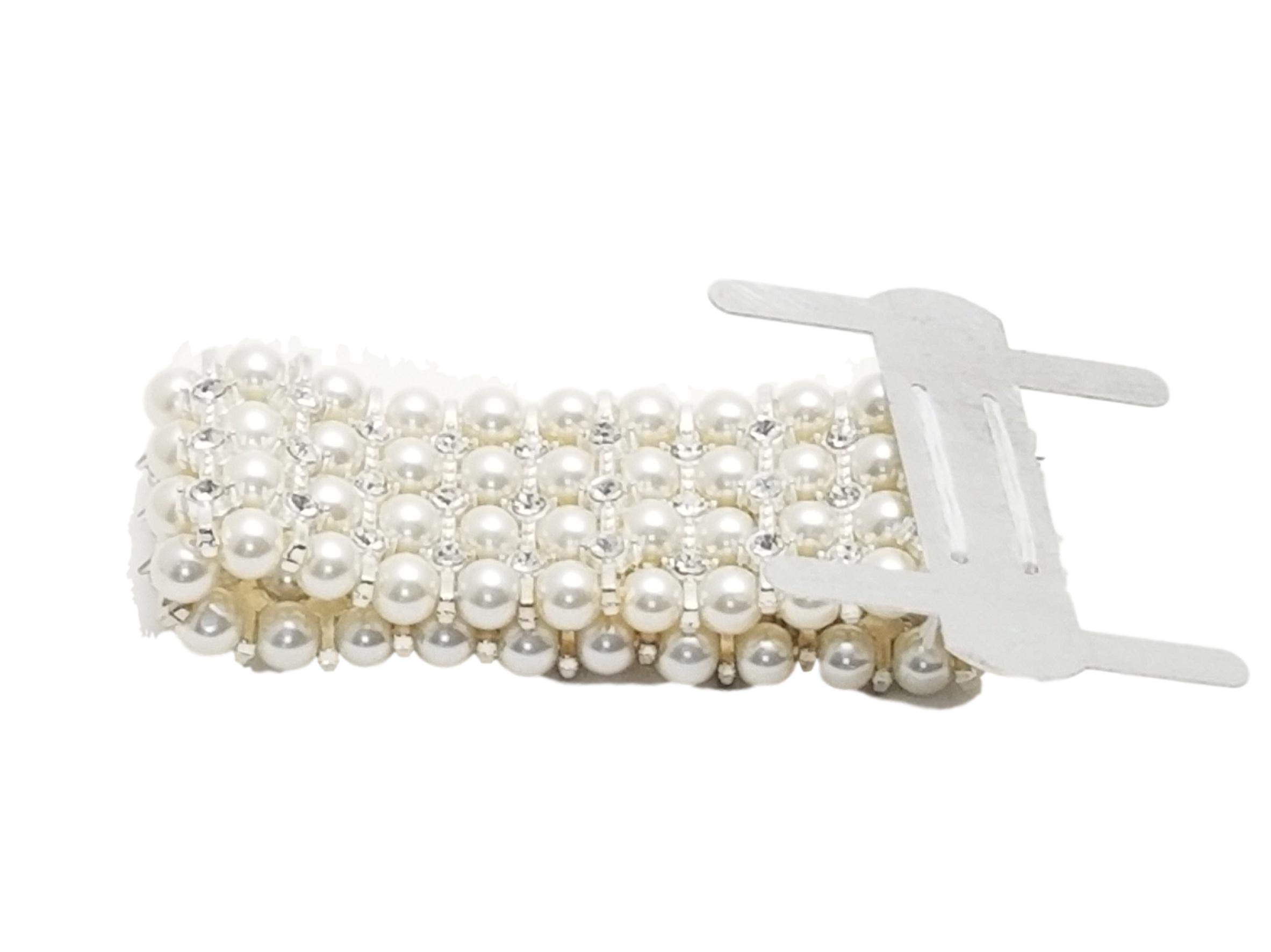 White pearls Silver Rhinestone Stretch Band Corsage Wristlet Formal Prom Favors