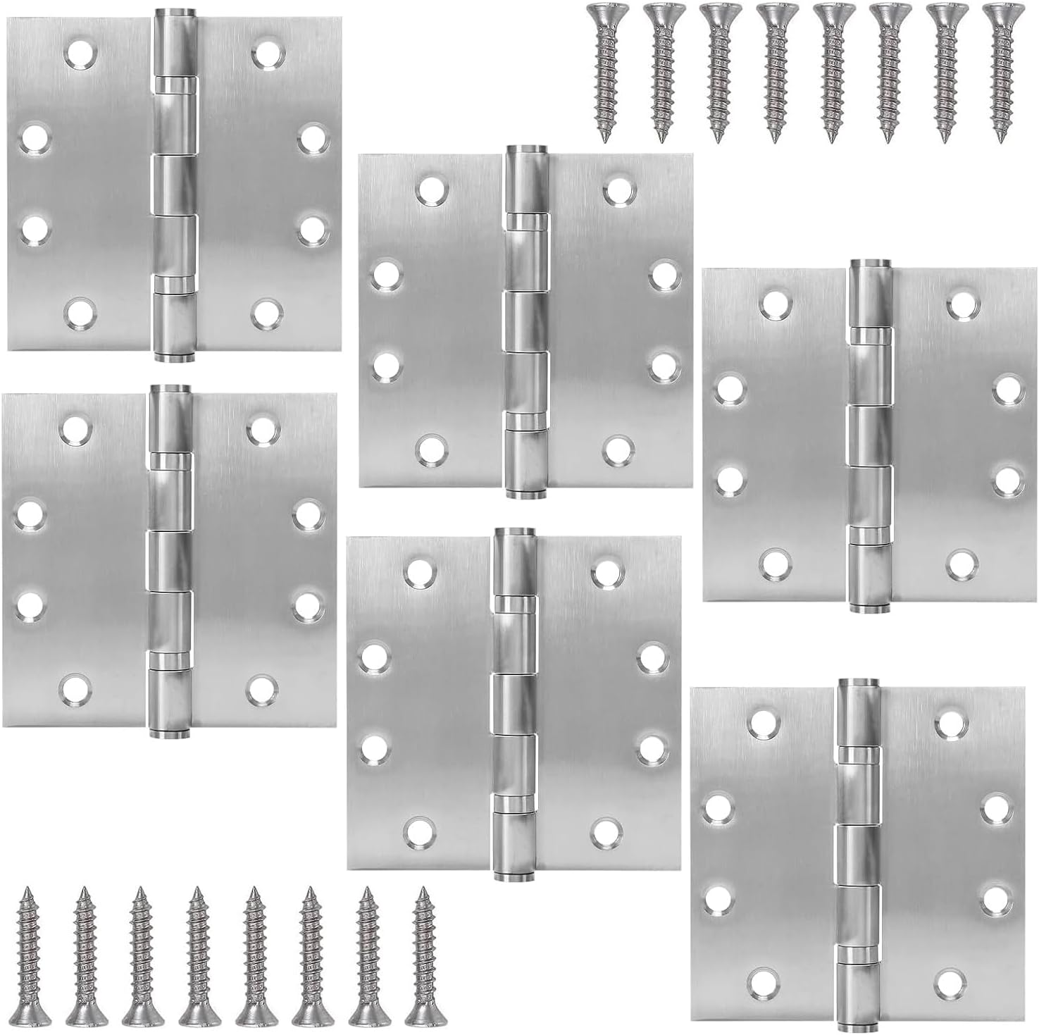 6PCS 3MM Thickened Heavy-Duty Stainless Steel Door Hinges, 4X4 Inch (102MM X102MM) Commercial-Grade Ball Bearing Door Hinges, with Thickened Stainless Steel Screws
