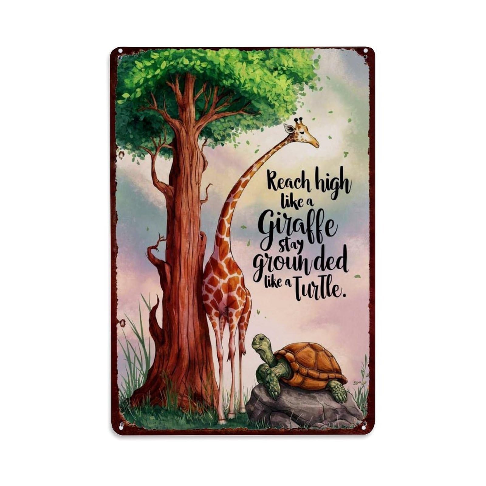 Jdfenggu Vintage Reach High Like Giraffe Stay Grounded Retro Metal Tin Sign, Metal Poster For Bar, Home, Man Cave, Kitchen, Laundry Room Art Decor 8X12 Inch