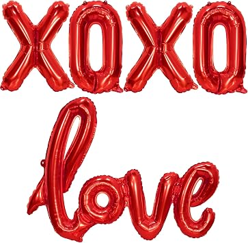 XOXO and LOVE Balloons | Red Valentines Day Decorations Balloons | Mylar Foil Letter Balloons for Anniversary, Bachelorette, Wedding, Bridal Showers Party