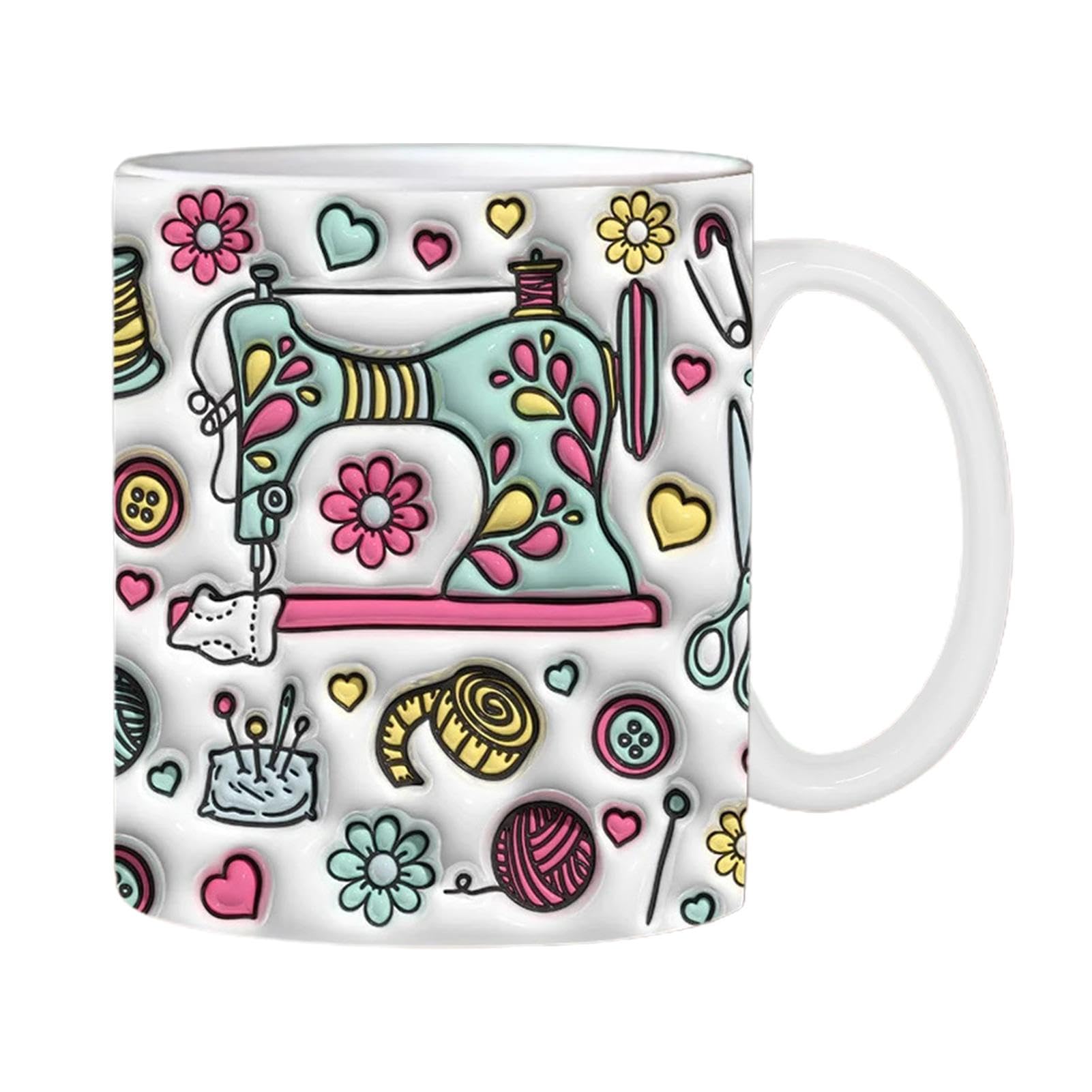 Sewing Printed Mug - Novelty Ceramic Coffee Cup, Perfect giftt for Sewing Lovers | 350ml Quilting Machine Mug, ideall for Crafters, Fun Design for Sewing Enthusiasts, Unique giftt for Women and Men