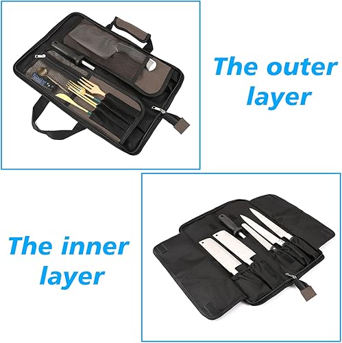 Miniatura 5 de Bolsa de rollo para cuchillos de chef, bolsa de cuchillo de chef Oxford resistente, estuche portátil para cuchillos de chef de 13 ranuras,