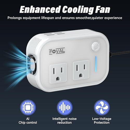 Miniatura 6 de FOVAL - Inversor de corriente para automóvil de 200 W, 12 V CC a 110 V CA, inversor de automóvil con 4 puertos USB, adaptador de corriente