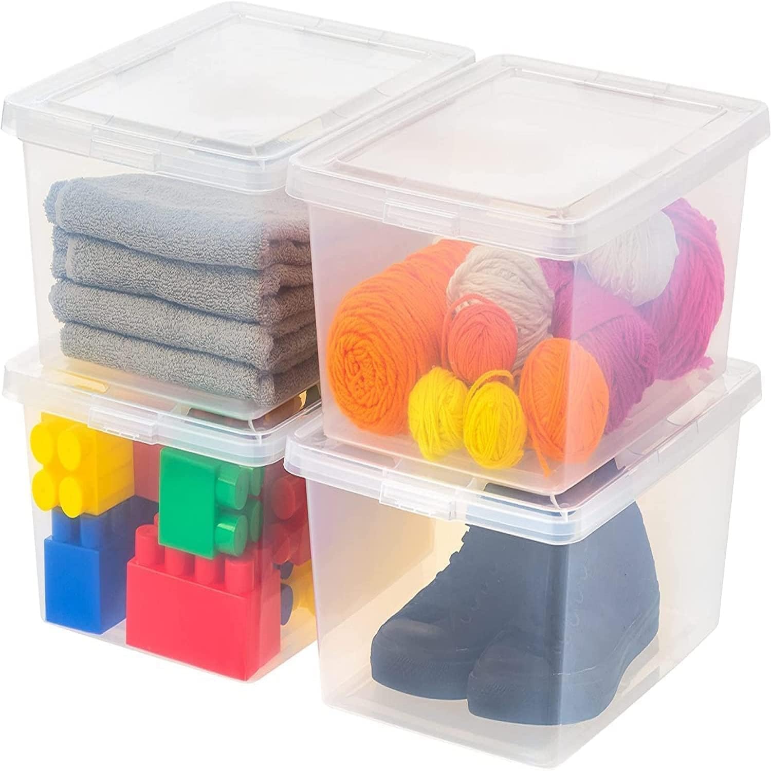 IRIS USA 17 Qt. Plastic Storage Container Bin with Latching Lid, 4 Pack, Stackable Nestable Box Tote Closet Organization School Art Supplies - Clear