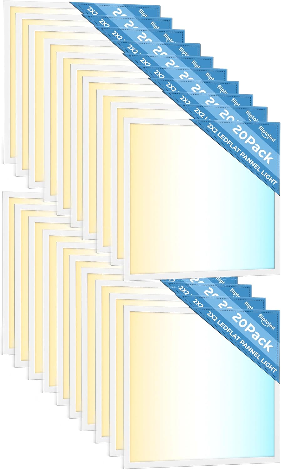 6 Pack 2x2 LED Flat Panel Light for Drop Ceiling, 5200lm Selectable 20W/25W/30W/35W/40W, Color Temperature 3000K/3500K/4000K/5000K/6500K, 0-10V Dimmable, 120-277V, ETL, DLC