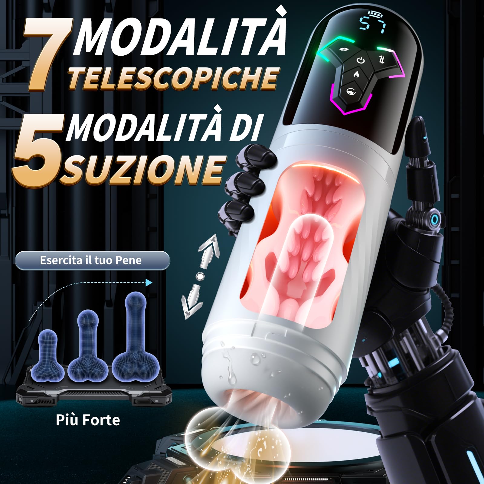 Masturbatore maschile interattivo con funzionalità AI, dotato di 10 modalità di vibrazione (7 a movimento alternato e 5 a suzione), vibratore maschile, controllabile tramite app