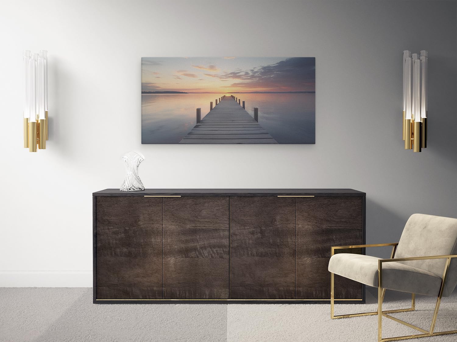 Artaza Leinwand Bilder Sonnenuntergang Meer - 80x40 cm - Wanddeko Steg - Deko Wohnzimmer - Maritime Wandbilder