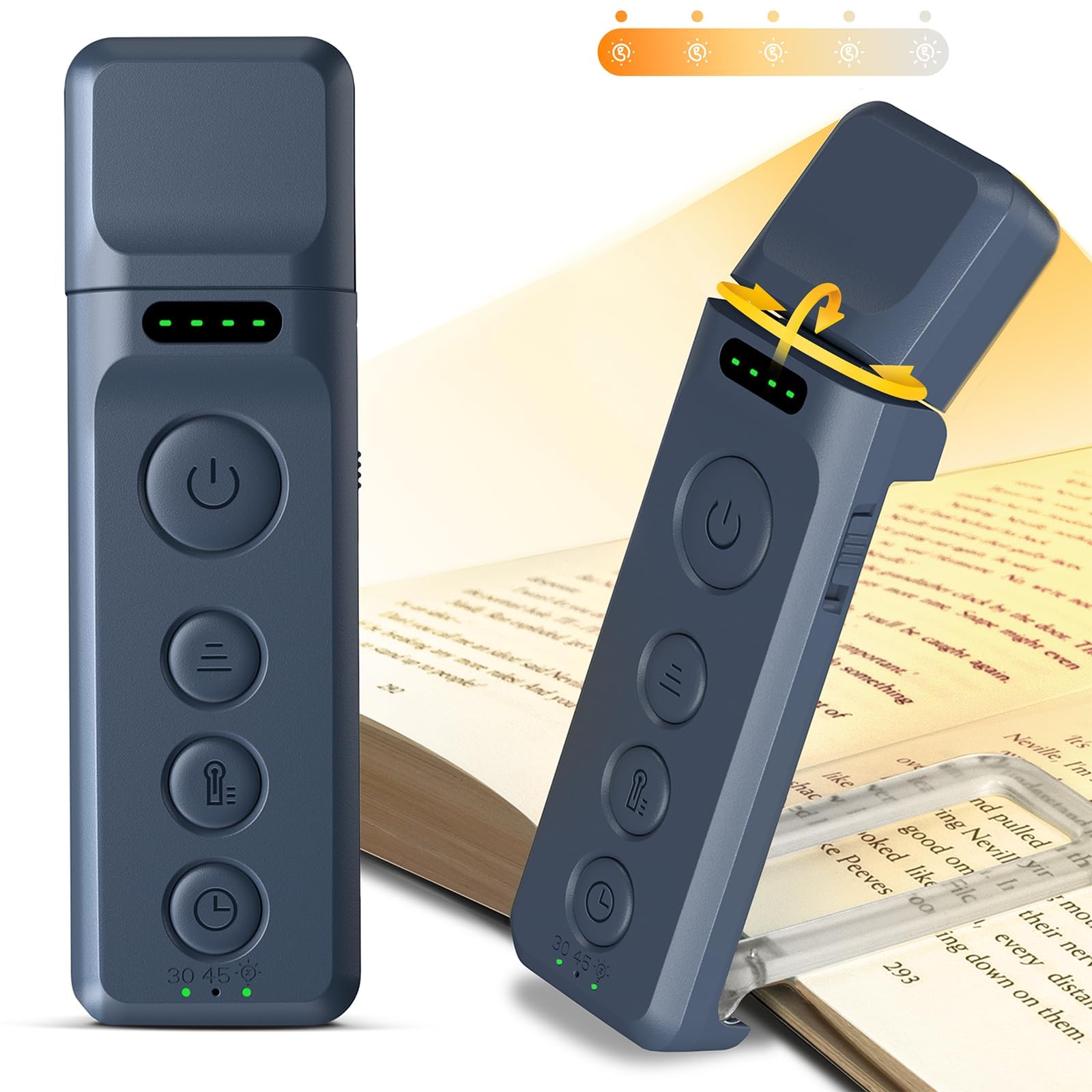 Glocusent Reading Light Book Light, Eye Caring Reading Lights for Books in Bed, 3 Colours & 5 Brightness Dimmable, Portable & Flexible, Long Lasting up to 80 hrs (Blue Titanium-Pro)