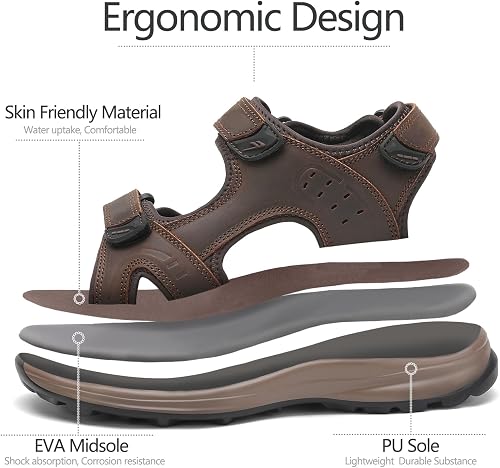 FLARUT Hommes Sandales d'été Chaussures de randonnée Trekking Outdoor Sport Cuir Plage Orteils Ouverts Sportives Décontractées(Marron Clair,43) - 3