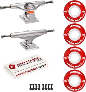 Independent Skateboard Trucks Package Kit with Bigfoot 53mm Soft 83A Wheels, Amp 5 Bearings, 1" Phillips Mounting Hardware, and 1/8" Risers