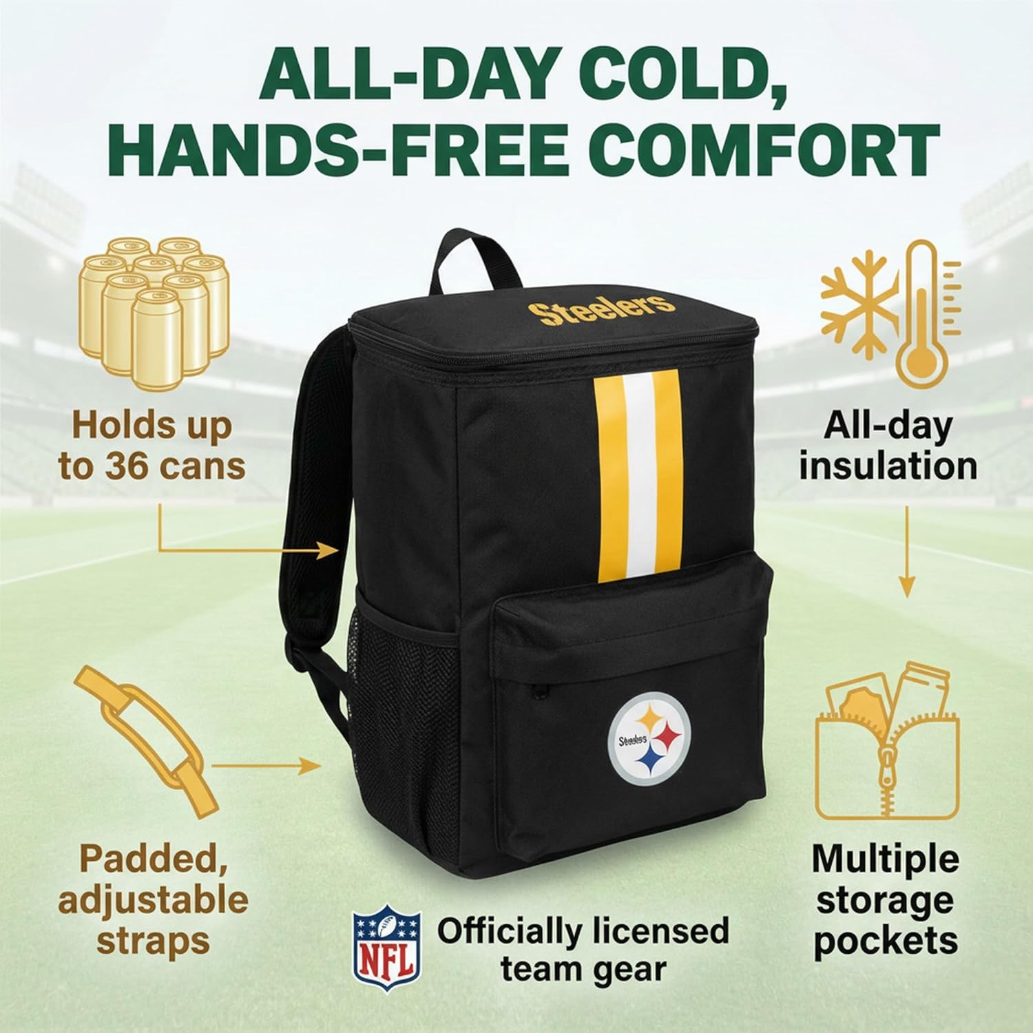 Cooler Backpack – Portable Soft Sided Ice Chest – Insulated Bag Holds 36 Cans - Football Gear – Show Your Team Spirit with Officially Licensed Fan Gear