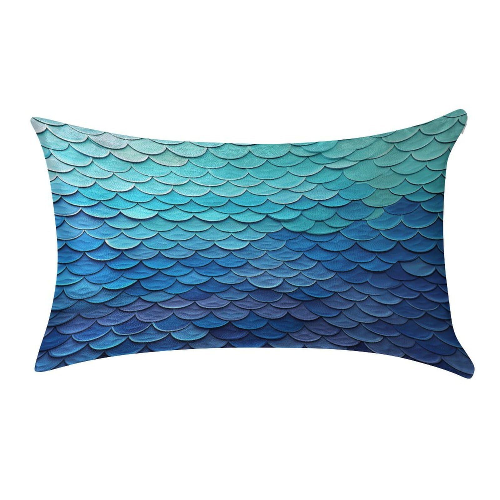 VstaDank Ocean Sea Blue Mermaid Fish Scale Throw Pillow Cover 12"×20" Ultra Soft Pillowcase Cozy Lumbar Pillow Shell Gold Velvet Exquisite Decorative Cushion Sham Protector for Couch Sofa Bedroom
